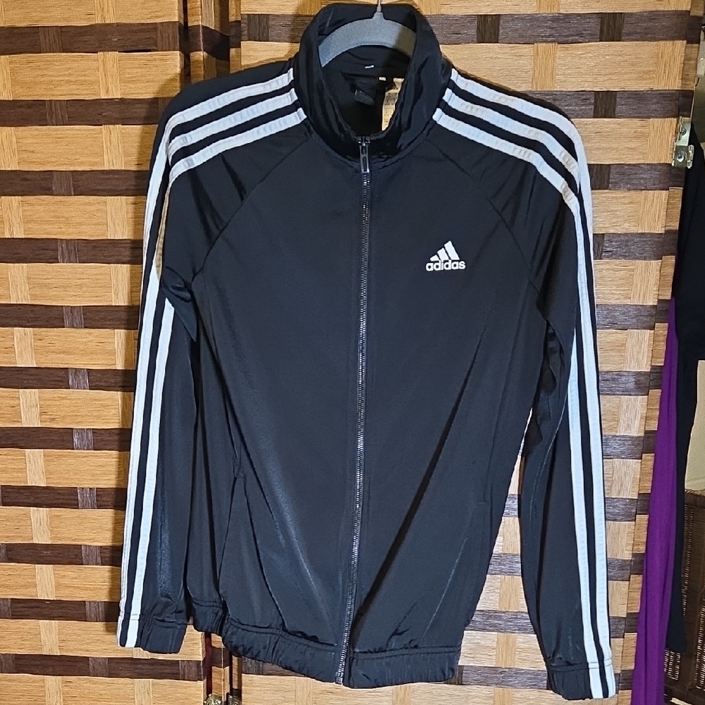 Adidas Black Track Athlwtic Jacket with White Stripes